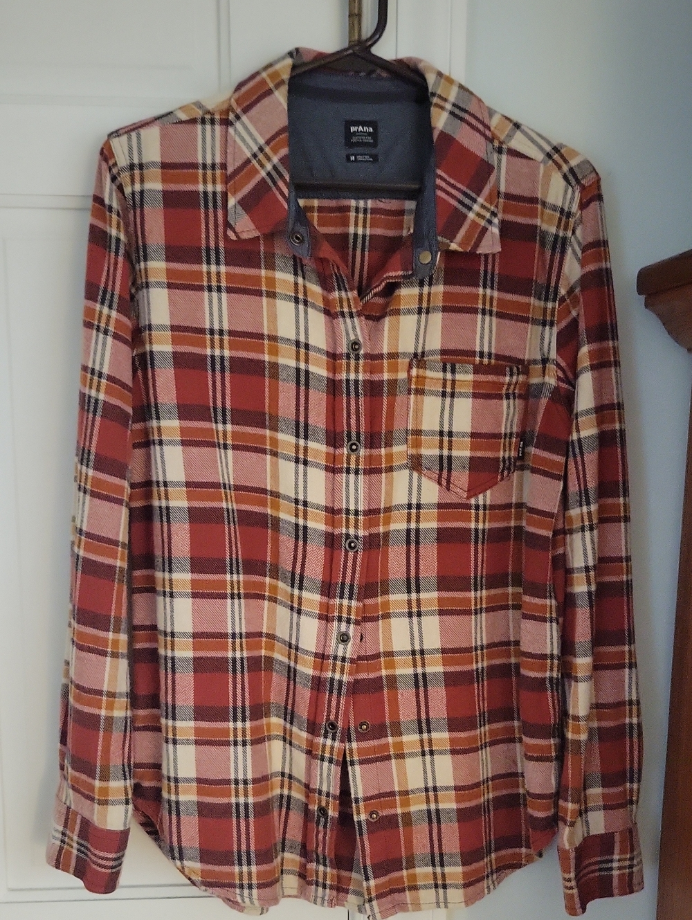 Prana Women's Rust Brown and Cream Plaid Flannel Shirt